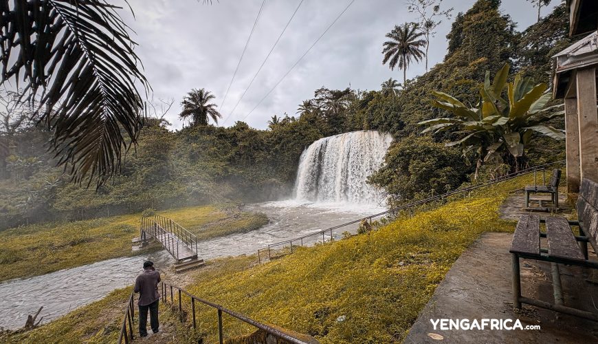 Solo traveler on a guided tour of the Ebone of Ediong He waterfalls - YENGAFRICA