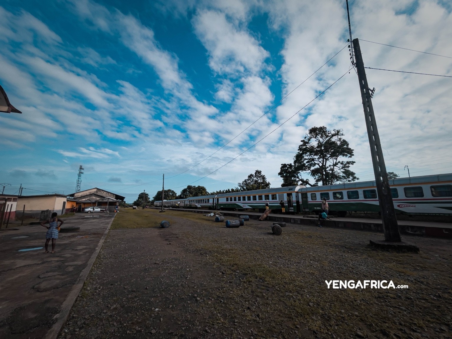 Camrail train station with a slight delay despite the on time departure.